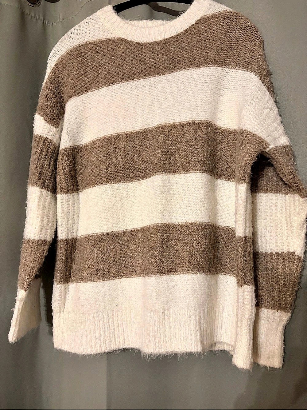 Striped Crewneck Sweater in Brown & Cream Like New
